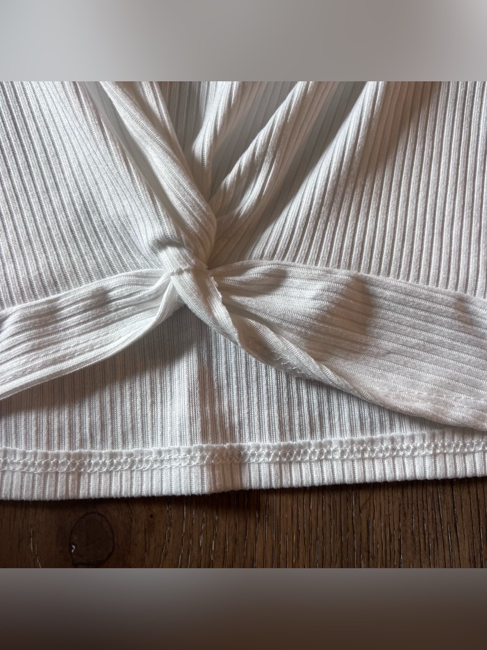 btween White Ribbed Twist-Front Top with Ruffle Trim - Picture 4 of 8